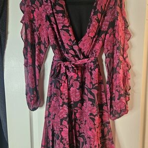 Maison Tara Pink Floral Long Sleeve Dress